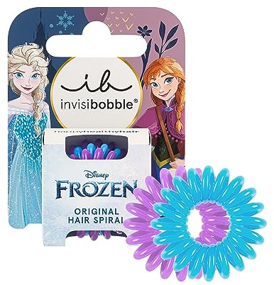 invisibobble KIDS Disney Frozen 3er-Set, Blau & Lila – Spiral Haargummi, Zopfgummi Mädchen – Haargummi ohne Ziepen für Perfekten Halt