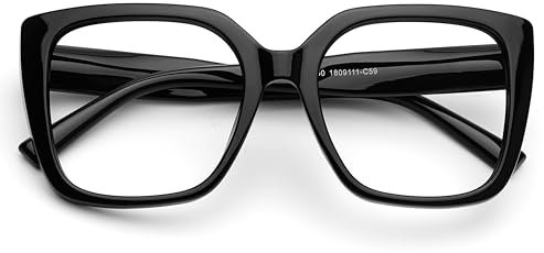 DOOViC Lesebrille 1.5 Damen mit Blaulichtfilter Schwarz Große Quadratische Rahmen Computerbrille mit Stärke