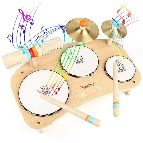 Holzspielzeug Schlagzeug Kinder Trommel 8 In 1 Musikinstrumente Kinder Spielzeug ab 3 4 5 Jahre Junge Mädchen Montessori Spielzeug