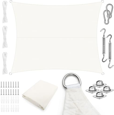 LOVE STORY Sonnensegel Wasserdicht 2x3m Rechteckig mit Edelstahl Befestigung kit, Oxford SunSegel Wasserabweisend Sonnenschut, 95% UV-Schutz für Außenbereich Garten Balkon Terrasse, Creme