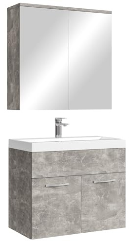 Badplaats Badmöbel Komplettset Montreal 60 x 35 cm Beton Grau - Badezimmermöbel mit Waschbecken und Spiegelschrank