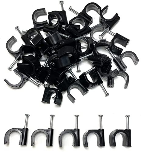 KafTon 25x Round Cable Clips Black Cable Wire Management (8mm)