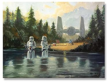 STUKE Wanddeko Wohnzimmer Wohnkultur Nordic Leinwand Bild Stormtrooper Angeln Lustige Bild Wand Gemälde Retro Film Planet Poster Moderne Kunstdruckee 50x70cm Ohne Rahmen
