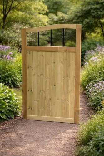 Wooden TVG Swan Neck Garden Gate Pedestrian Gate Wooden Pressure Treated 6ft 180cm, (180cm High x 90cm Wide x 5cm Deep)