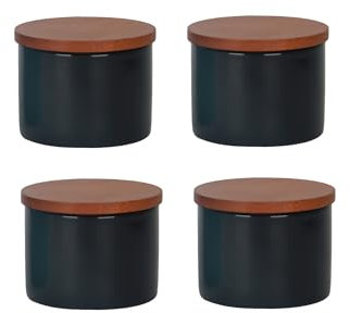 HASAYAKI Pots de conservation, lot de 4 boîtes en céramique 220 ml x4 pour café, thé, sucre, farine de céréales et épices avec couvercles hermétiques en bambou, 9C50CWx4_Noir