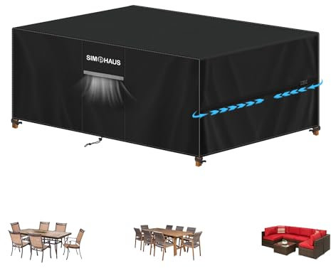 SIMPHAUS Bache D'hivernage pour Table et Chaise de Jardin Bache Meuble Exterieur Housses pour Salons de Jardin 420D Tissus Etanche Exterieur Housse Salon Jardin Rectangle 185x110x74cm