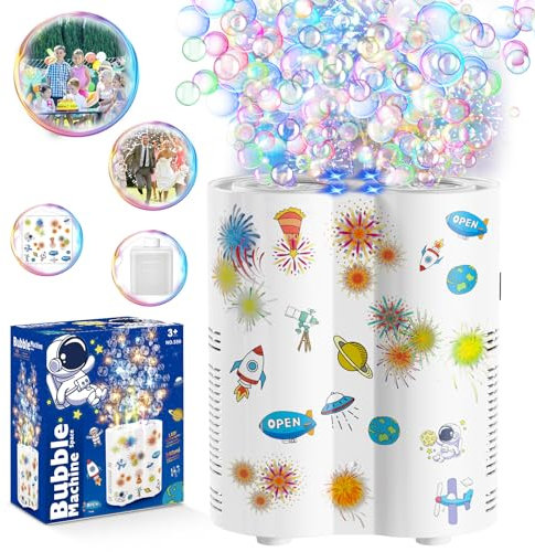 Bombble Astronaut Seifenblasenmaschine, Automatische Feuerwerk Seifenblasenmaschine mit 240ml Seifenblasenlösung/26 Löcher/Licht, Outdoor Seifenblasenspielzeug für Kinder/Hochzeit/Party