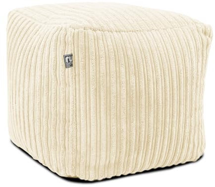 rucomfy Beanbags Corduroy Cube Footstool Bean Bag. Home Decor Accessories for Living Room, Lounge and Bedroom. Modern Furniture Square Pouffe. Machine Washable. 38 x 38 x 38cm (Ivory)