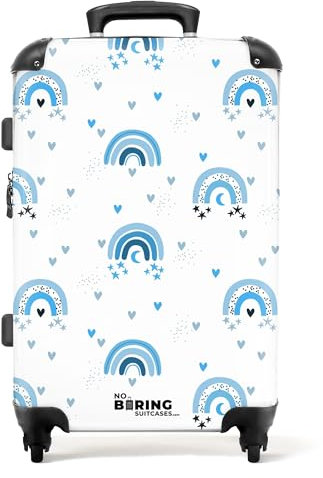 NoBoringSuitcases.com Kinderkoffer, Kinderkoffer Jungen, Koffer Groß, Kinder Koffer, TSA Schloss, Koffer Kinder Jungen, Koffer 20kg Gepäck, Koffer Mittelgroß (Regenbogenmuster - Blau, 67 cm - 72 L)