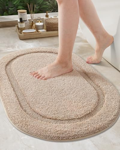 COLOR&GEOMETRY Beige Tapis de Bain Antidérapant 61 x 110 cm, Tapis Salle de Bain Absorbant, Tapis Baignoire Doux Tapis Sortie de Douche Lavable pour Salle de Bain, Toilette, Baignoire, Vanité