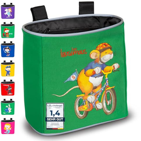 GRINSEZWERGE Kinder Lenkertasche Leo Lausemaus | Laufrad Lenkertasche | Fahrrad Lenker Tasche | Fahrradkorb Fahrradtasche Laufradtasche Lenkerkorb