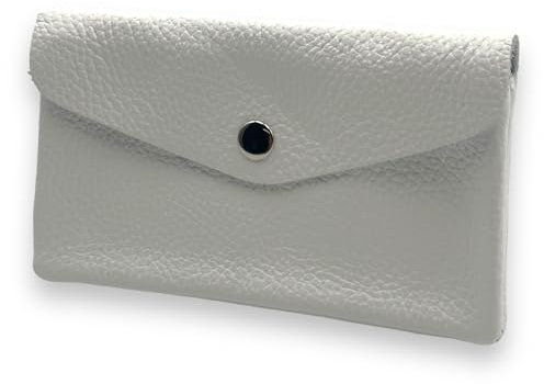 Damen Portemonnaie mittelgroß mit Reißverschluss, Münzfach und Druckknopf Geldbörse Brieftsche 2 Fächer Geldbeutel Echtleder Mady in Italy (Weiß)