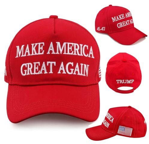 MAGA Hat Adjustable, Make America Great Again, Trump 2024 Baseball Cap With USA Flag, Donald Trump Slogan Merchandise, Red, 3-5