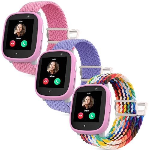 Polyjoy Magnetisches Flechtband Armbänder kompatibel mit Xplora X6 Armband, Weich Verstellbare Ersatzbänder für Xplora X6 Play/Xplora X6 Pro/Anio6 Kinder Mädchen Jungen-Rosa+Regenbogen+Lavendel