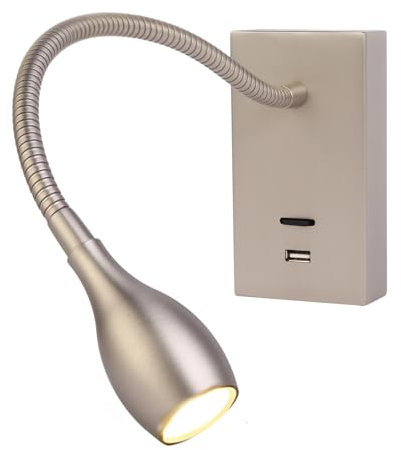 Meanyee Lampe de lecture murale Lampe de chevet col de cygne Avec interrupteur/port de charge USB/réglable / 3W 3000k / Finition Nickel brossé/MY-WN198N