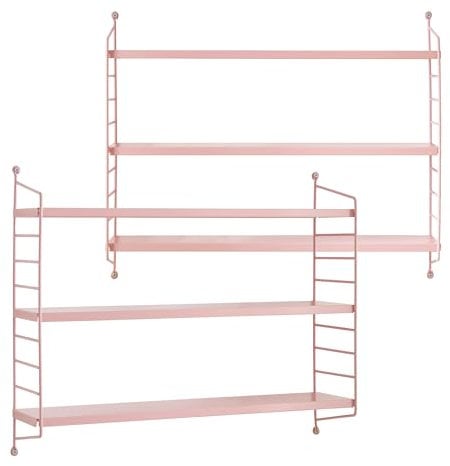 [en.casa] Modulares Wandregal Strängnäs 2er Set Metallregal Rosa Hängeregal mit 3 Regalböden Badregal Küchenwandregal Wandablage Wohnzimmer