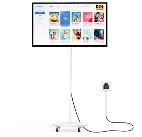 OHYEAHSPIN 43 Inch Portable TV Smart Touch, 4K Rotatable TV LCD Display with Wires plugged in use, Android OS, Touch Screen, Remote Control, Type-C, USB, HDMI Port, on Wheels
