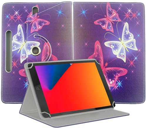 EKAM Universal Stand Folio Case Cover for All 7 Tablets, (Fire 7 tablet, Lenovo Tab M7 7 inch) Galaxy Tab E 7.0/ Tab A 7.0/ Oasis/Lenovo/RCA Voyager and More 6.5-7.5 inch Tablet (Butterfly Blue)