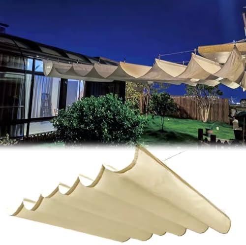 Tenda a Vela Estensibile Antipioggia,Onda Ombra Copertura,Telo Ombreggiante per Esterni,Vele Parasole Ombra a Filo Scorrevole,Pergola Baldacchino,con Asta di Supporto (0.8x7m/2.6x23ft)
