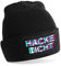Herzbotschaft Beanie Strickmütze mit Spruch | HACKE DICHT Rauscheffekt | schwarz | Unisex SoftTouch angenehm weiche und warme Wintermütze | OneSize Einheitsgröße für Erwachsene