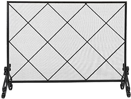 KHYTEBV Kaminschirm/Funkenschutz Kaminschirm Line Diamond Großes Gitter Dekoratives Eisengeflecht 105x22.5x81.5CM Kaminschutz,