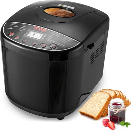 VEVOR Bread Maker, 19-in-1 2LB Dough Machine, Nonstick Ceramic Pan Automatic Breadmaker with Gluten Free Setting, Whole Wheat Bread Making, Digital, Programmable, 3 Loaf Sizes, 3 Crust Colors