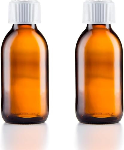 Glass Bottles with White Medicap Lids - Refillable, Reusable, Travel-Sized Child Safety Medicine Bottles, UV Protection, Ideal for Liquids, Tinctures & Medicine Storage 100ml – Pack of 2