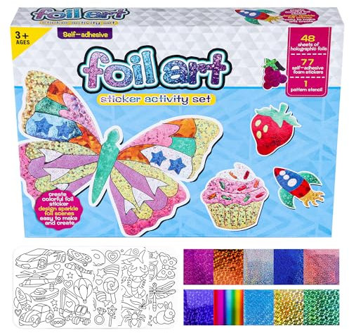 Foil Art for Kids, DIY Färben Aufkleber Kinder Bastelsets, Glitzer Transferfolie Handwerk Kits, Folienspaß Bastelkoffer, Kunst & Bastelaktivität, Bastelsets, Geschenke für Jungen Mädchen Alter 4-12