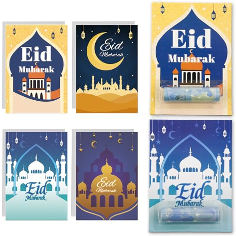 8-Teiliges Set Eid Mubarak Geldkarte,Klappkarten zu Ramadan | Grußkarten als Klappkarte inklusive Umschlag zum Zuckerfest,DIY Eid Geschenke