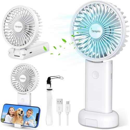 Mini ventilateur portable, ventilateur à main, petit ventilateurs de voyage, ventilateurs manuel rechargeable avec 3 vitesses, ventilateurs personnel pour extérieur, déplacement, bureau, camping blanc