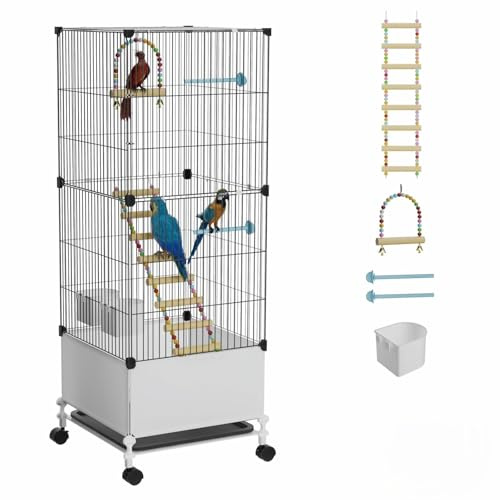 STILLCOVE Mittelgroßer Vogelkäfig, schwarzer Sittichkäfig mit Rollständer und Rädern, breiter Vogelkäfig für Papageien, Nymphensittiche, Sittiche, Wellensittiche, Kanarienvögel, Finken, Lovebird