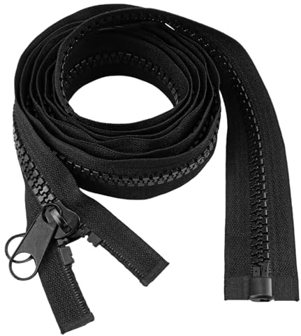 Qerutk Robuster Zelt-Reißverschluss zum Nähen, 200 cm, Zwei-Wege-Reißverschluss, Kunststoff-Reißverschlüsse, schwarzes Klebeband mit doppeltem Zuglasche, für Schlafsack, Boot, Leinwand, Abdeckung