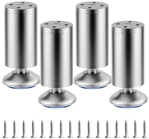 Gaomoeny 4 Pcs Pied de Meuble Reglable 0-12mm, 12cmPied Meuble Reglable, Pieds de Table de Nivellement pour Meubles, Pieds de Meubles Réglables en Acier INOX pour Chaises Lit Canapé Placard Armoires