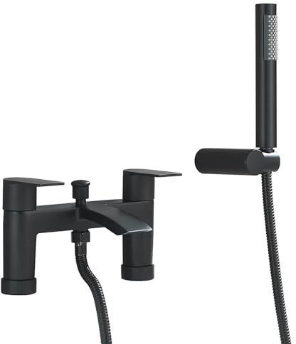 Bath Taps with Shower Black Bath Mixer Taps | Black Bathroom Taps with Round Shower Head Mixer Taps