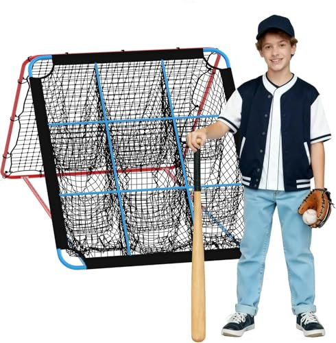 GarveeHome Baseball Rebounder Netz, Fielding Trainer mit 9 Taschen Ziel mit Einstellbaren Winkeln, Mehrwinkel-Trainingsnetz für Fußball, Volleyball, Basketball, Lacrosse und mehr