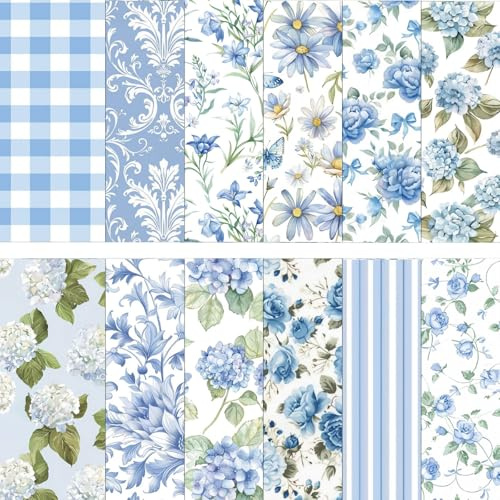 24 Blatt Floral Scrapbook Paper Pad Blau Hortensie Bastelpapier Set 30*30cm Doppelseitiges Decoupage Papier Motivpapier Dekorpapier Für Journal Scrapbooking DIY Kartenherstellung (Floral)