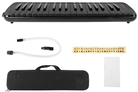 Melodica 37 Key F37s Tragbares Blas-Keyboard-Instrument mit Blasrohr-Mundstück und Tragetasche für Anfänger zum Üben (Schwarz)