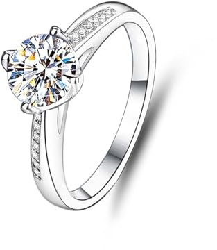 Skcess 9K Weißgold Herren Ring, Ring 6.5mm Moissanit Weiß 1ct Größe 47 (15.0)