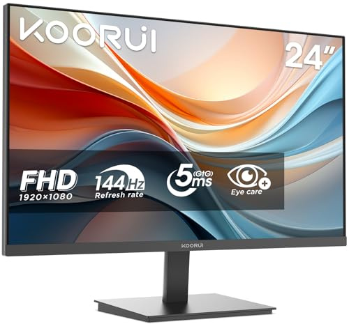 KOORUI Ecran PC Gamer 24 Pouces VA FHD 144Hz Eye Care Moniteur E2412K | Écran 24 1920x1080p Bureau Moniteur, Contraste 3000:1, Hardware Low-Blue-Light, HDMI 1.4, VGA, Inclinable VESA