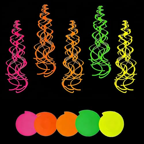 20 Stück Neon Girlanden Schwarzlicht Deko Fluoreszierende Luftschlangen Bunt Wirbel Deckenhänger Hängende Spiralen Girlanden Neon Party Deko Faschingsdeko für Schwarzlicht Karneval Geburtstag Party