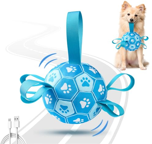 Qraxond Interaktive Hundespielzeuge, Hundefußball zur Beschäftigung, haltbare automatisch bewegende und springende Hundebälle mit Gurten für kleine/mittlere/große Hunde, USB-aufladbar(Blau)