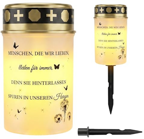 TaimeiMao Grablicht Solar, Grabkerze Solar mit Erdspieß | Led Grabkerzen Outdoor Wasserdicht, Gedenkkerze für Verstorbene, für Friedhof, Urnengrab