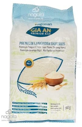 Gia An Reis - Premium Langkorn Duftreis, ST25 Jasmin Reis aus Vietnam von nagohan/NAGOFA, aromatischer weißer Reis, sortenrein - 9kg