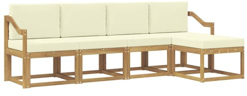vidaXL Outdoor-Sofagarnitur mit Kissen 5 pcs Weiß und Creme, Garten Sofa Set, Moderne Möbel für draußen, Robustes Sitzen für Terrasse, Garten und Balkon, schicker Akazien Lounge