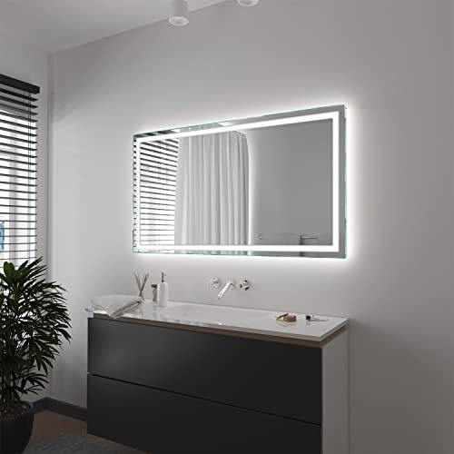 SARAR Badspiegel Spiegel Badezimmerspiegel mit schmaler rundum LED-Beleuchtung 40x40 cm Made in Germany eckiger Wandspiegel Mirror Spiegel Bad mit Licht auf Maß Toulon