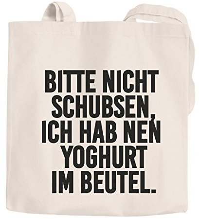 Jutebeutel Spruch Bitte nicht schubsen ich habe einen Yoghurt im Beutel Baumwolltasche Stoffbeutel Tragetasche Moonworks® natur 2 lange Henkel