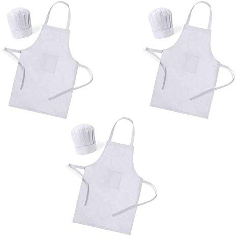 Lot de 10 tabliers + bonnet pour enfants Petits cuisiniers. Cadeau pour anniversaire, école et fêtes d'enfants Blanc, blanc, S