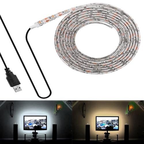 FOLGEMIR 5 Meter - 300 LEDs Streifen, TV LED Hintergrundbeleuchtung, 2835 Warmweiß Strip für HDTV USB TV Beleuchtung, wasserdicht - IP65