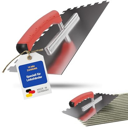 Karl Dahm® Softgriff-Zahnkelle 10 mm für Linkshänder – Profi Glättekelle, Rostfreier Edelstahl, Ergonomischer Griff, Ermüdungsfrei – Made in Germany – 13642