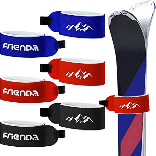 6 Pièces Sangles de Ski Bandoulières de Ski Réglables Bande de Fixation de Ski pour Familles Noël Vacances Hiver (Rouge, Noir, Bleu)